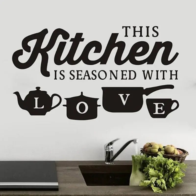 Kitchen Wall Sticker 'This Kitchen Seasoned With Love' Quote Decal