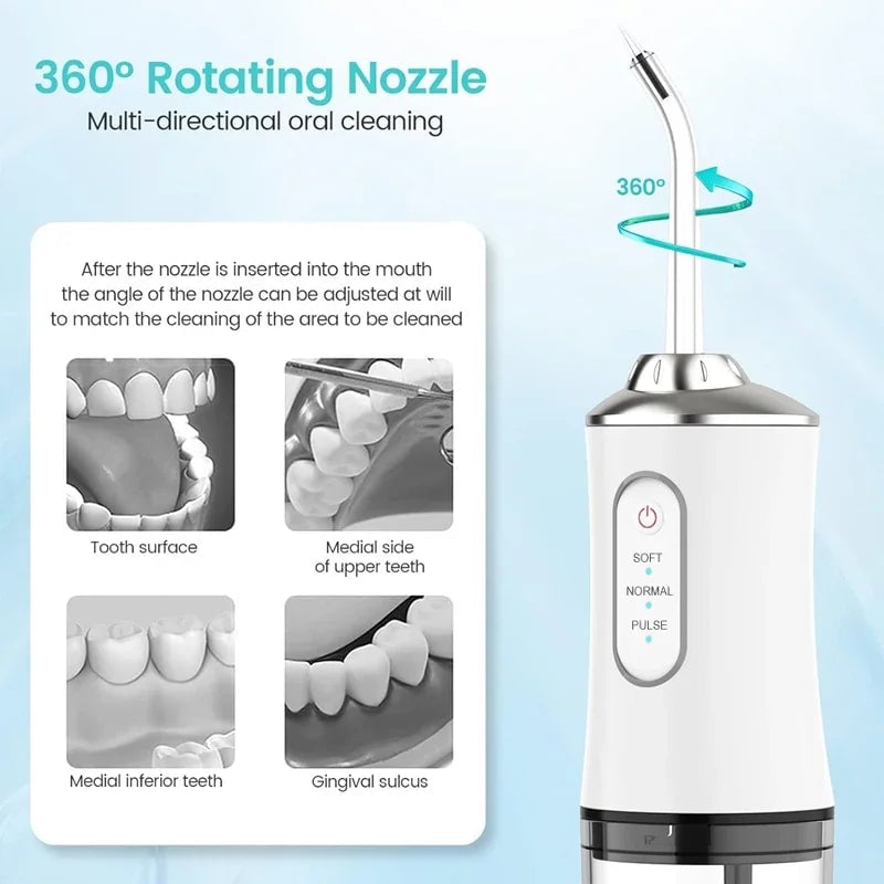 USB Rechargeable Water Flosser 220ml 3 Modes 4 Tips Portable Dental