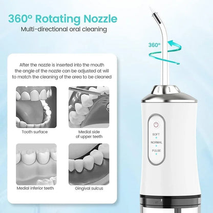 USB Rechargeable Water Flosser 220ml 3 Modes 4 Tips Portable Dental