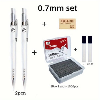 Transparent Mechanical Pencils Set 0.5 0.7 0.9mm 2B Lead Art Drawing