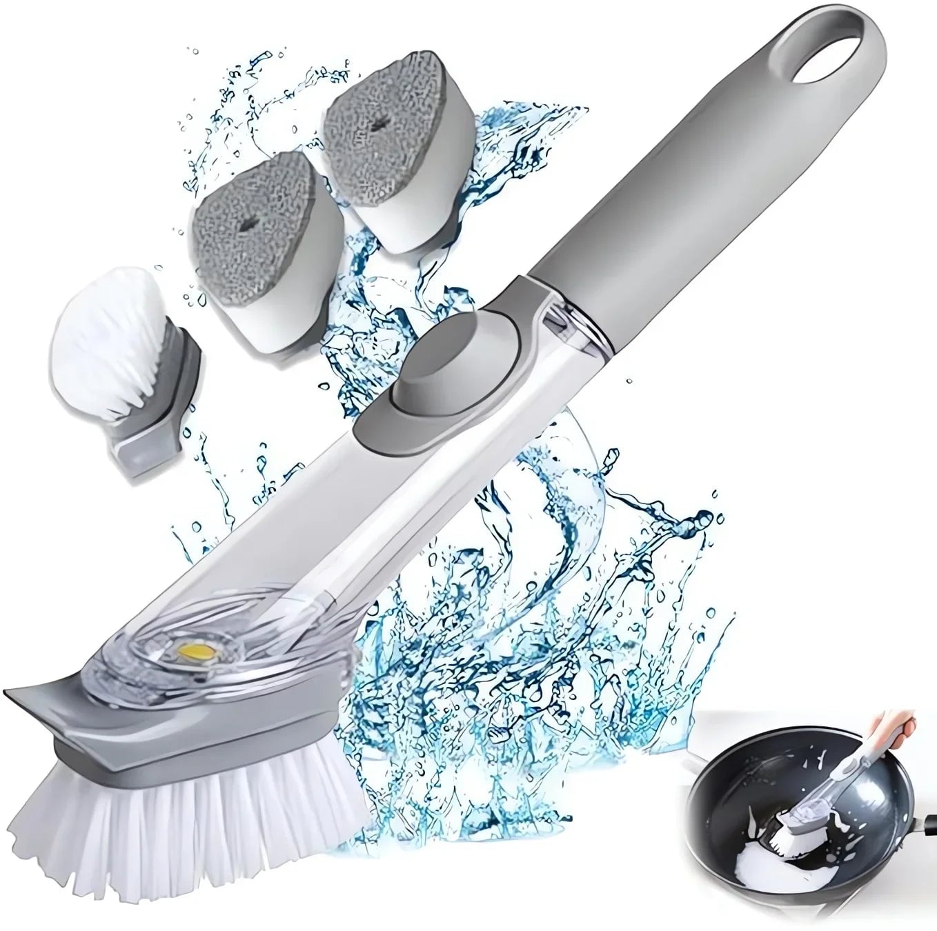 Soap Dispensing Kitchen Sponge Brush Long Handle Press Type Scrubber
