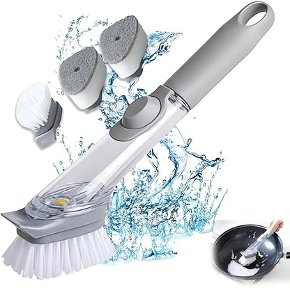 Soap Dispensing Kitchen Sponge Brush Long Handle Press Type Scrubber