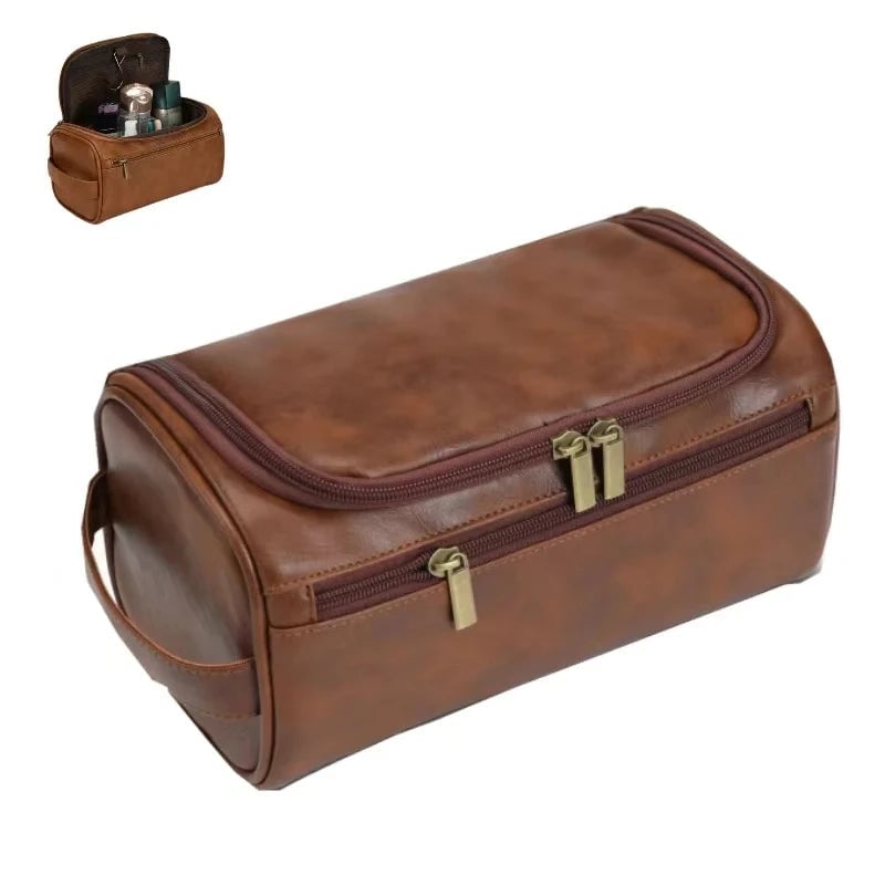 Large Hanging Leather Toiletry Bag - Travel Dopp Kit Men Women