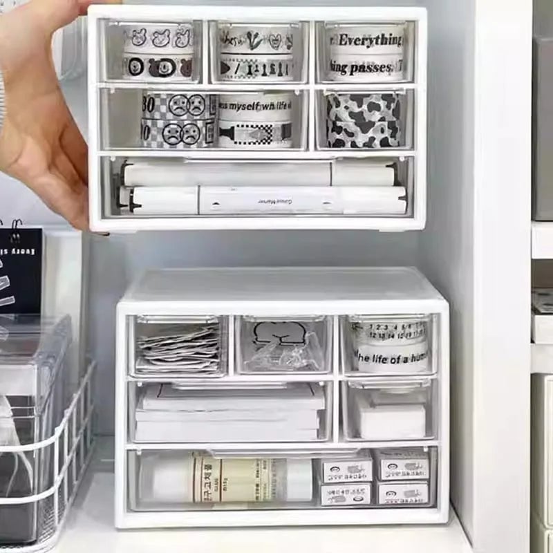9 Grid Desktop Storage Box Jewelry Cosmetic Organizer with Drawer