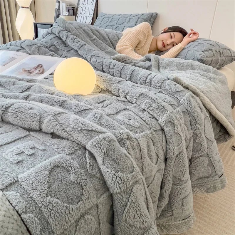 Winter Fleece Heart Plush Blanket - Soft Thick Bed Sofa Single Double