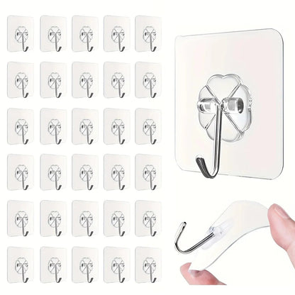 30pc Transparent Wall Mount Hooks - Strong Grip Traceless Install