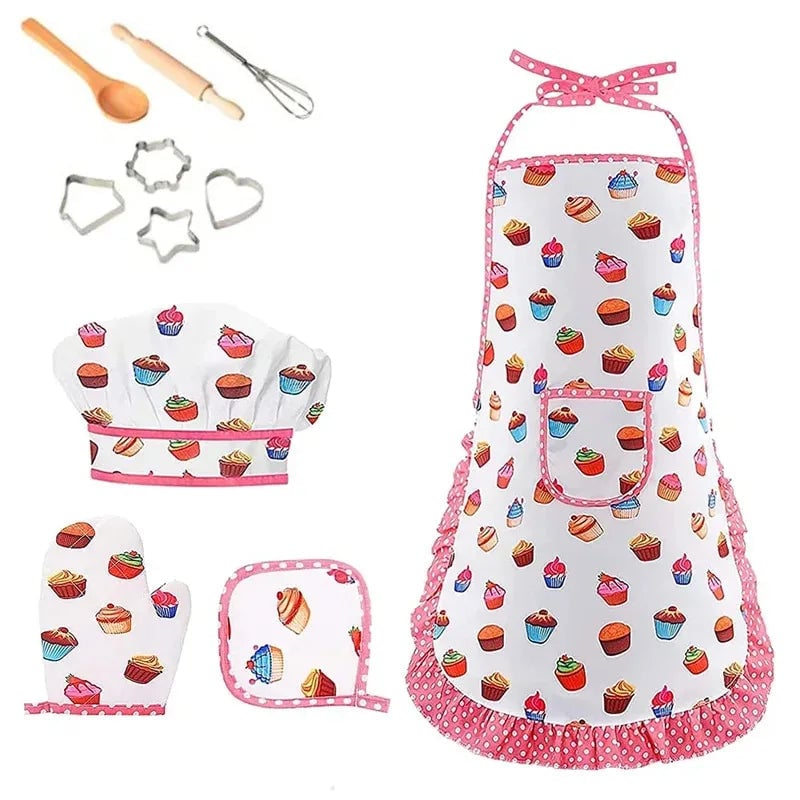 Pink Chef Apron Kitchen Pretend Play Set Educational Baking Toys