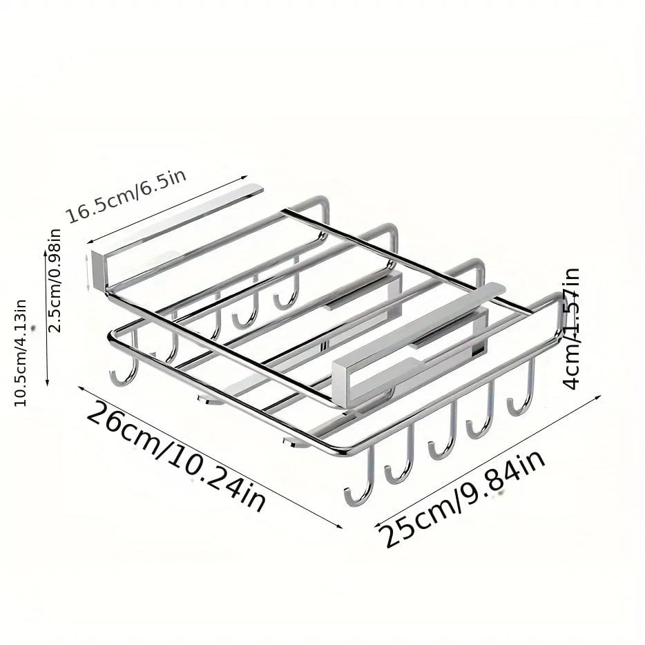 Under Cabinet Kitchen Hanging Organizer Rack Wall Mount Hooks