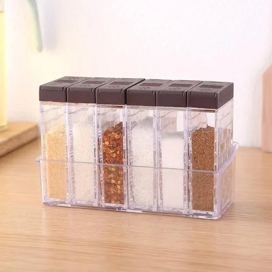 6-Piece PP Spice Storage Jars Set - Salt Pepper Kitchen Organizer