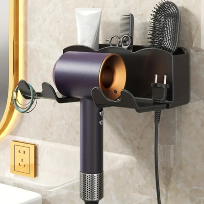Non-Perforated Wall Mount Hair Dryer Holder - Bathroom Storage Rack