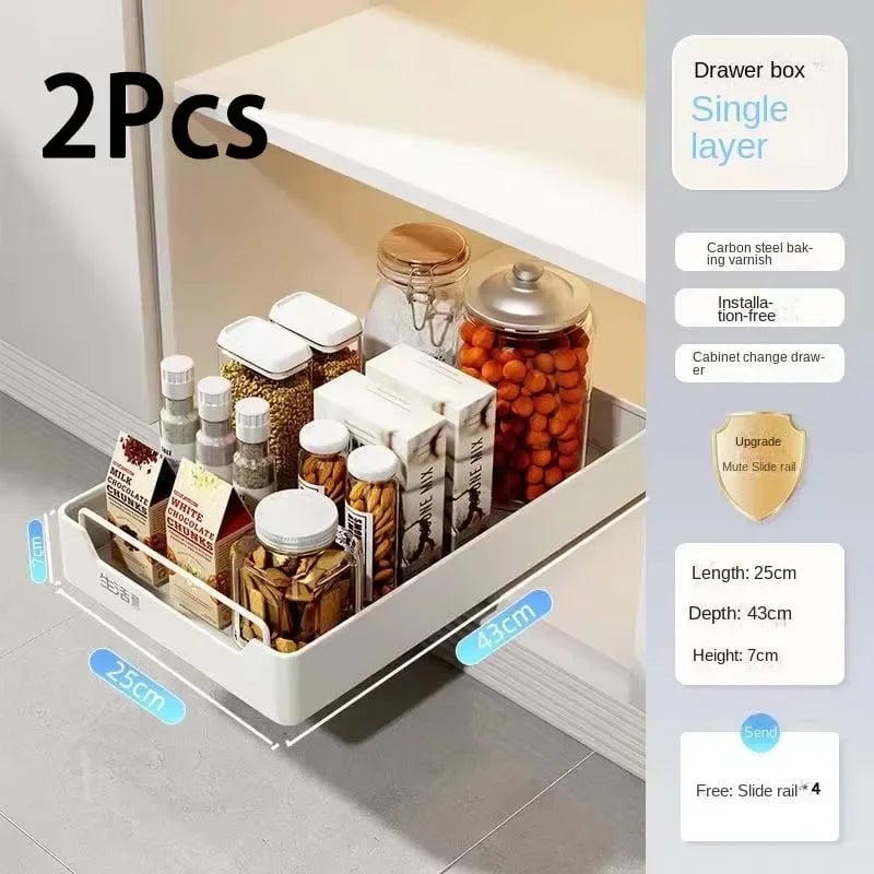 Pull Out Kitchen Storage Drawer with Slide Rails - Spice Organizer