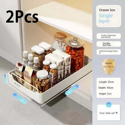 Pull Out Kitchen Storage Drawer with Slide Rails - Spice Organizer