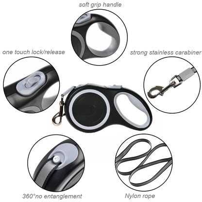 Retractable Dog Leash Large Dogs - Durable Nylon Auto-Extending