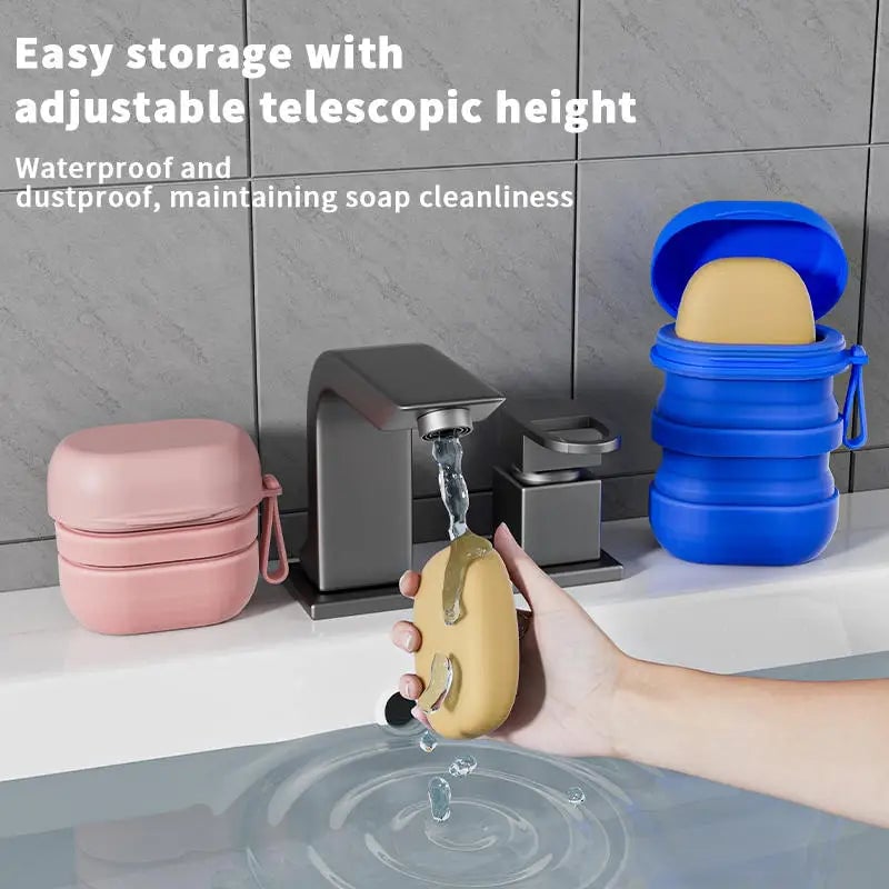 Portable Silicone Soap Tray with Lid - Leakproof Drain Box