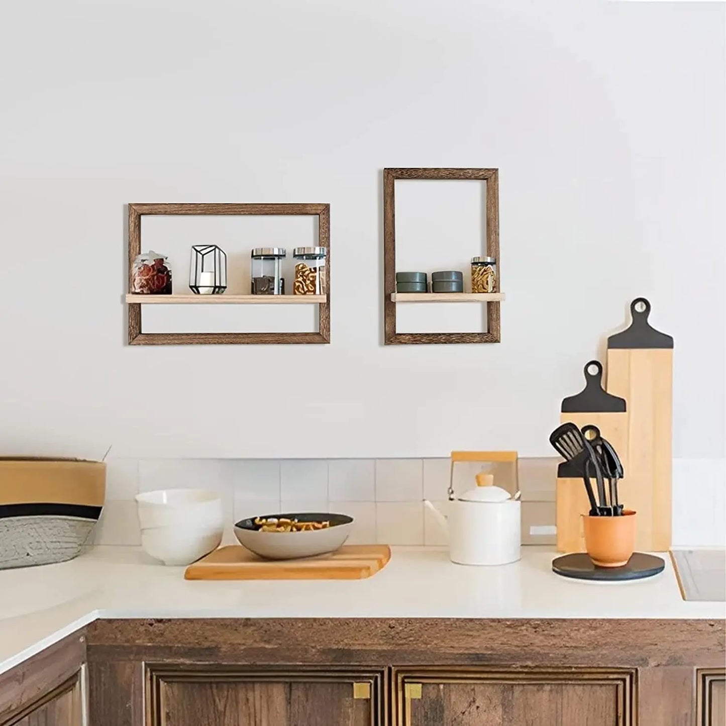 Rustic Wood Floating Wall Shelves - Farmhouse Storage for Bedroom
