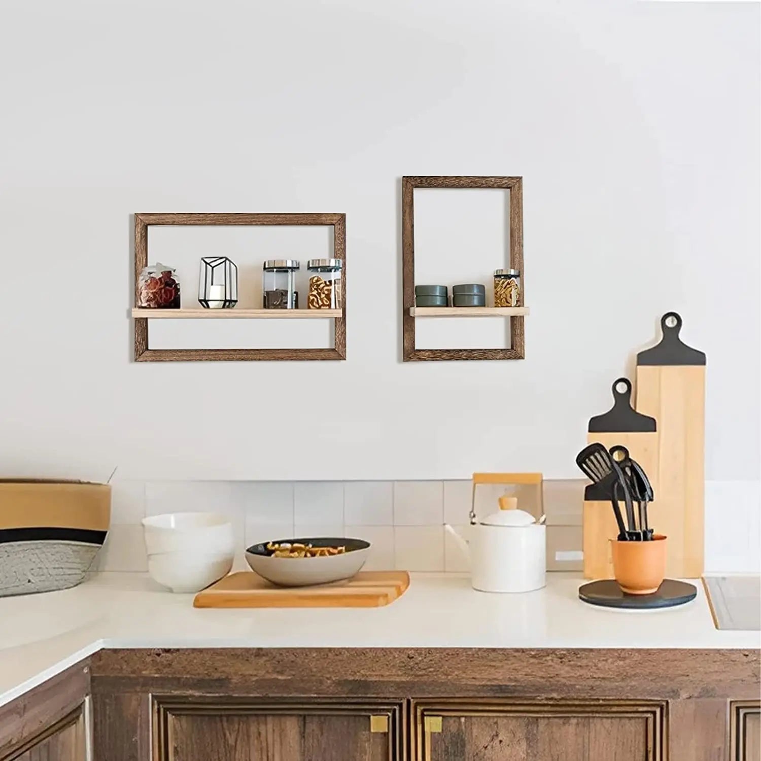 Rustic Wood Floating Wall Shelves - Farmhouse Storage for Bedroom