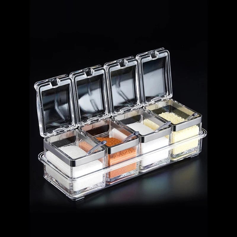 Acrylic Spice Containers Set 4pcs - Clear Seasoning Jars with Lids