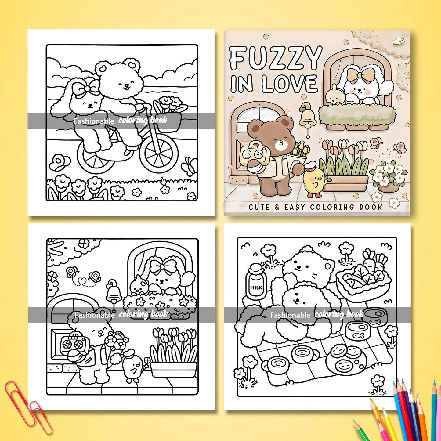 FUZZY IN LOVE Adult Coloring Book - Bold Easy Patterns & Cute Drawings