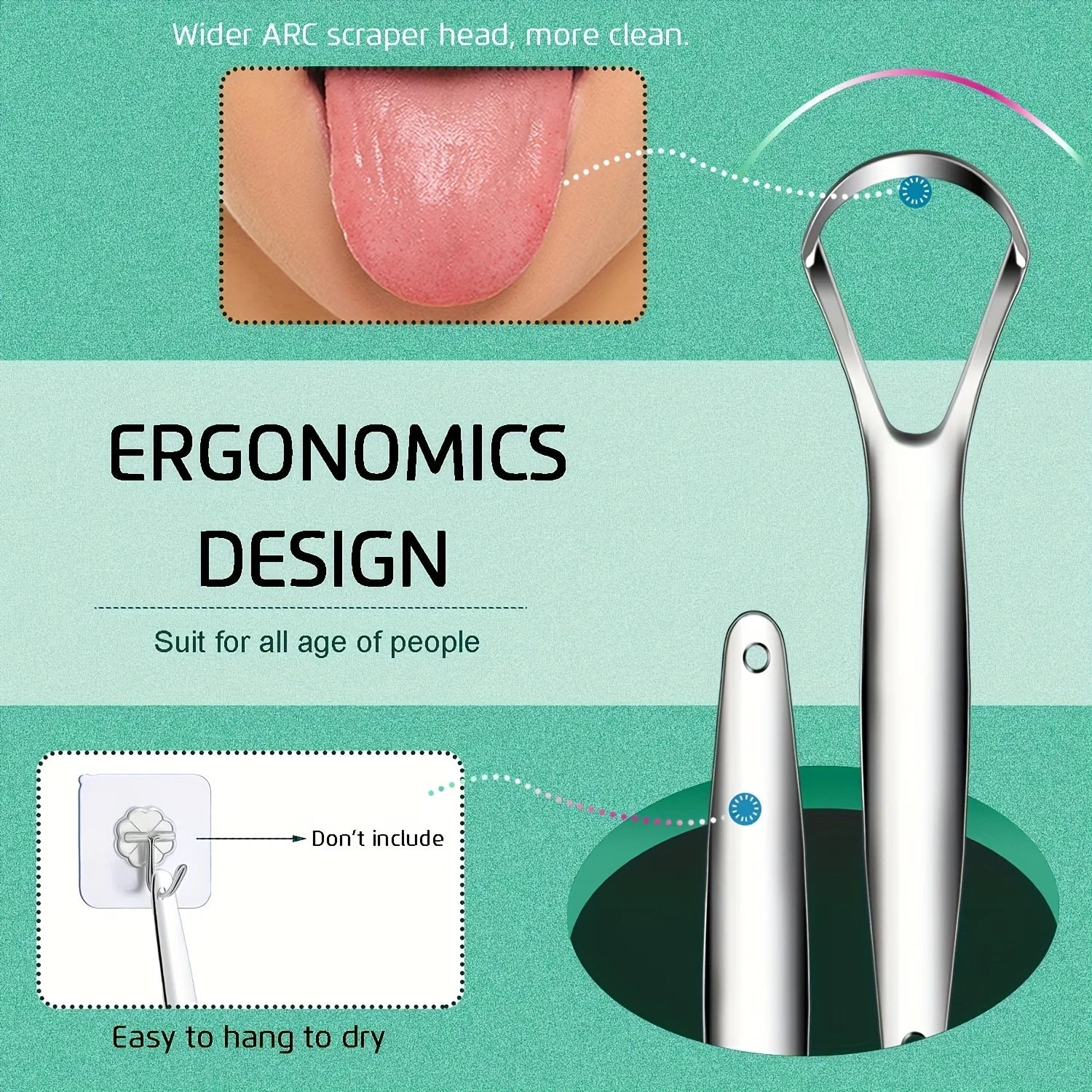 Stainless Steel Tongue Scraper - Adult Oral Care Bad Breath Remover