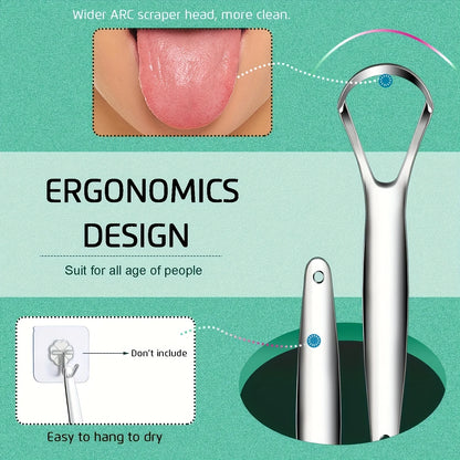 Stainless Steel Tongue Scraper - Adult Oral Care Bad Breath Remover