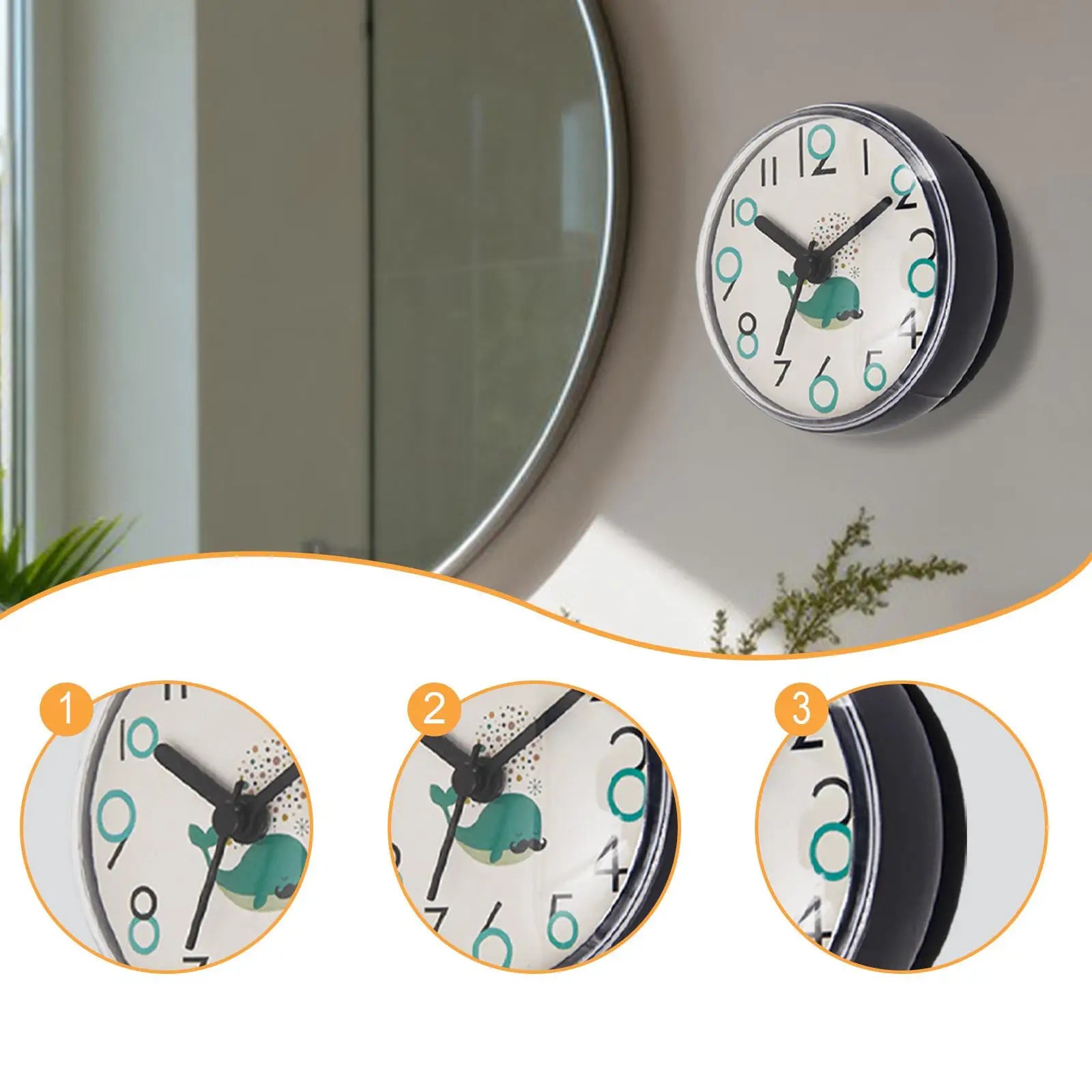 Waterproof Bathroom Shower Clock with Suction Cup - Small Round