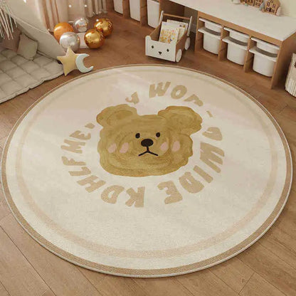 Soft Non-Slip Round Kids ABC Alphabet Mat - Bear Design Nursery Rug