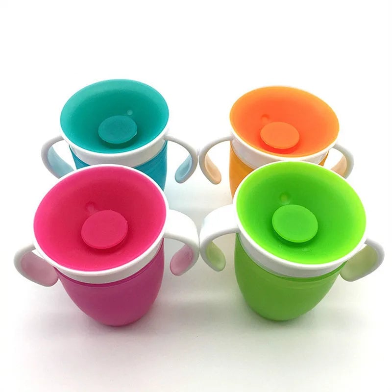 360° Rotated Baby Learning Cup Double Handle Flip Lid Leakproof
