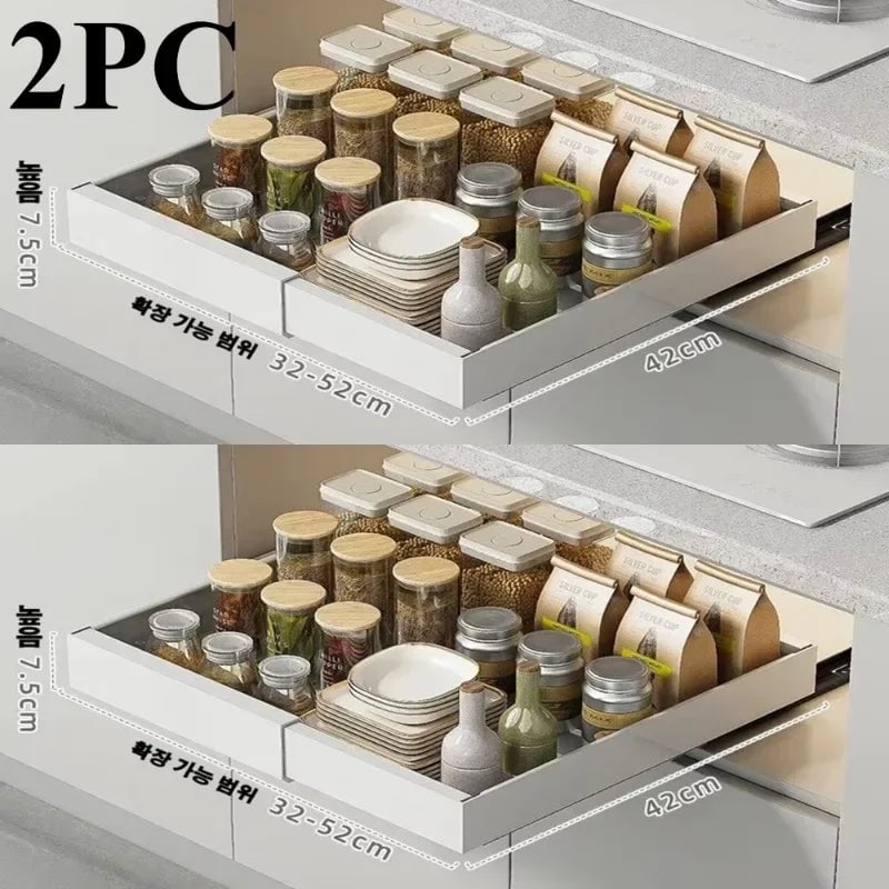 2Pc Pull Out Kitchen Storage Rack w/ Slide Rails Drawer Organizer