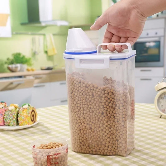 Transparent PP Food Storage Container with Measuring Cup - Rice Cereal