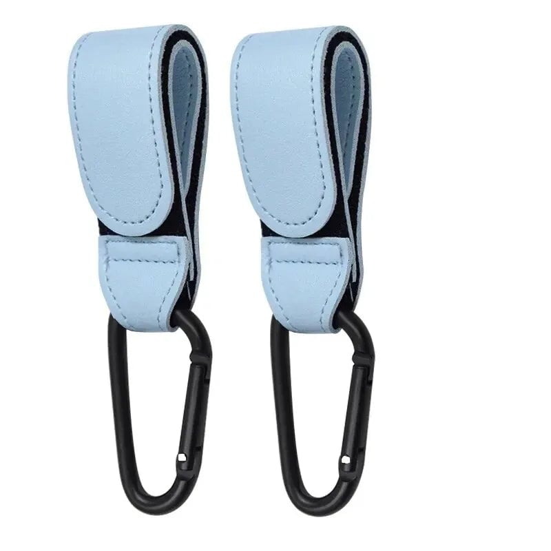 2Pcs PU Leather Stroller Hooks Adjustable Pram Organizer Diaper Bag