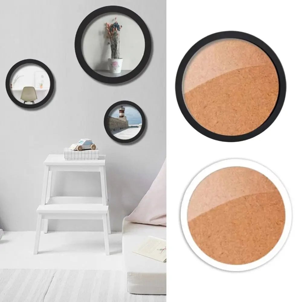 Round Wooden Picture Frame Wall Mount Circle Photo Holder DIY Kit