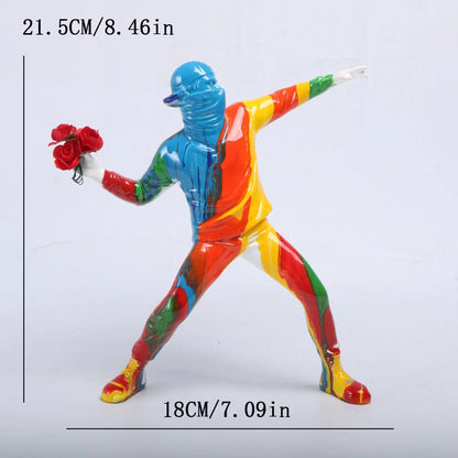 Resin Banksy Flower Thrower Bomber Statue - Home Decor Collectible