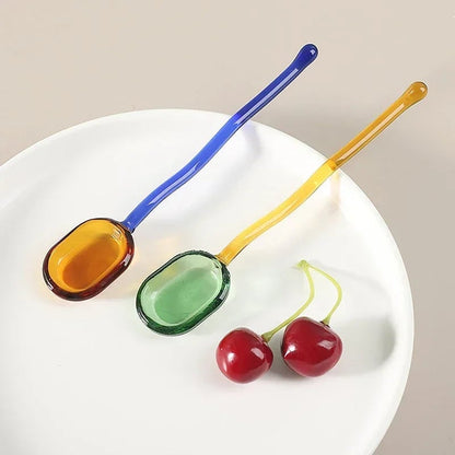 Colored Glass Long Handle Dessert Spoons - Coffee Stirring Spoons