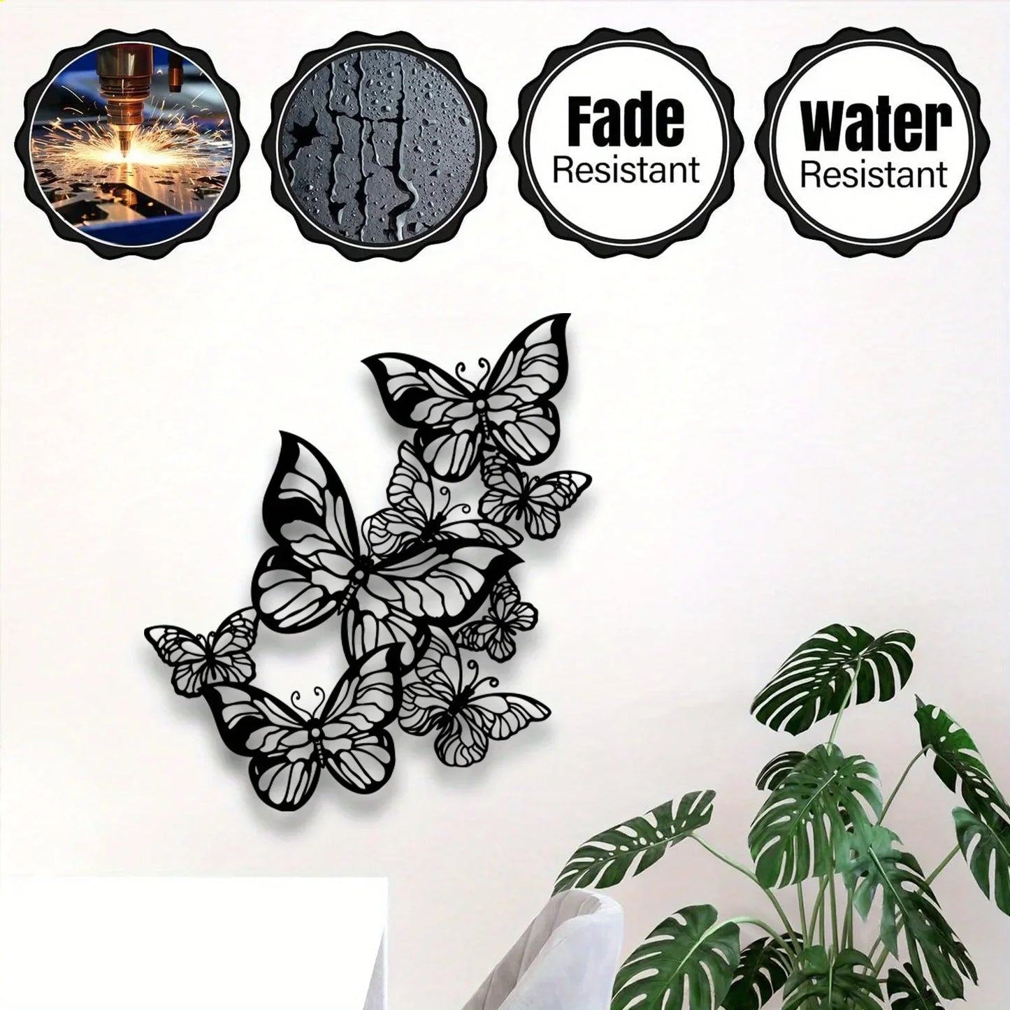 Black White Butterfly Flower Metal Wall Art Iron Sculpture Decor