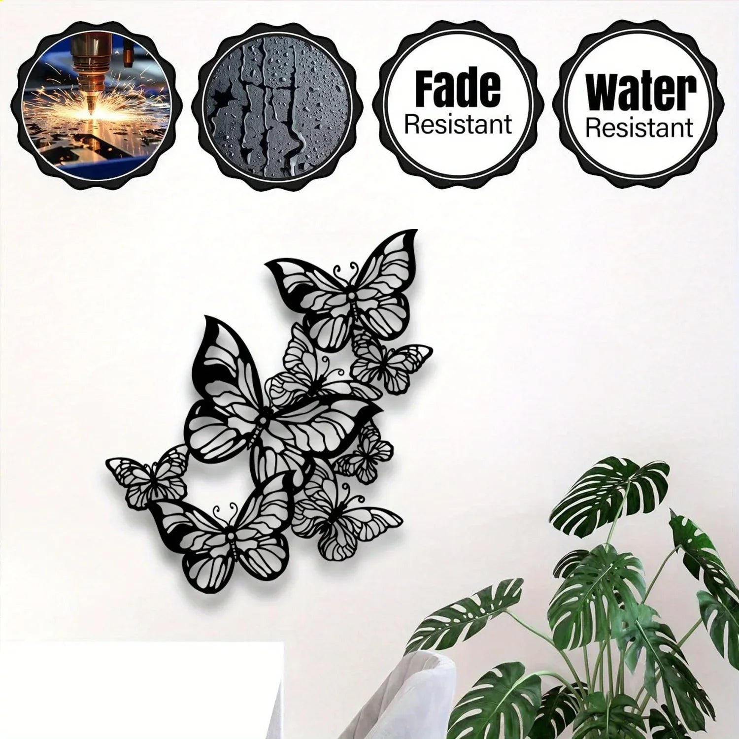Black White Butterfly Flower Metal Wall Art Iron Sculpture Decor