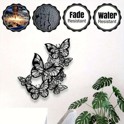 Black White Butterfly Flower Metal Wall Art Iron Sculpture Decor