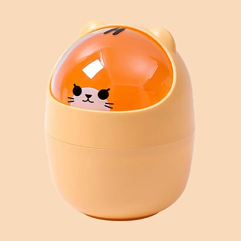 Desktop Wastebasket with Lid | Cartoon Storage Bin | Makeup Organizer