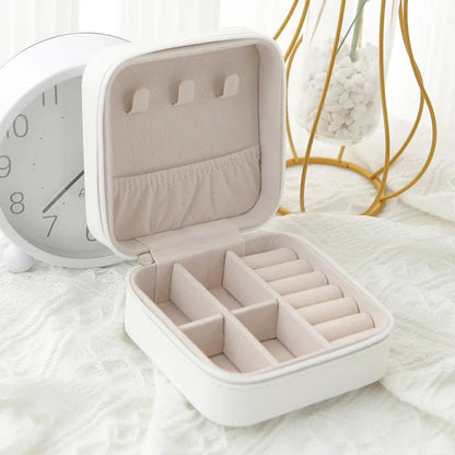 Single Layer Leather Travel Jewelry Box - Classic Black White Pink