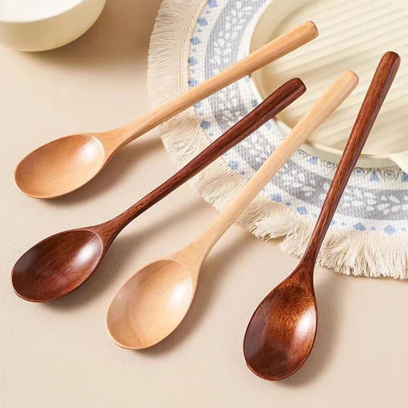 2pcs Wooden Spoons Kitchen Utensil Set - Soup Tea Coffee Honey