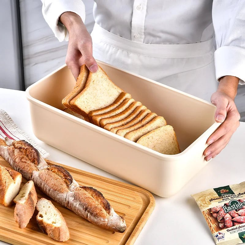 Bamboo Lid Bread Storage Box Container Kitchen Food Organizer