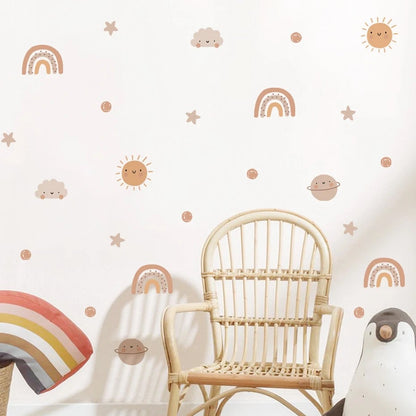 Watercolor Rainbow Sun Nursery Wall Decals - Removable Kids Stickers