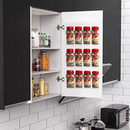 2pcs Grey Plastic Wall-Mounted Adhesive Spice Jar Rack Kitchen Storage