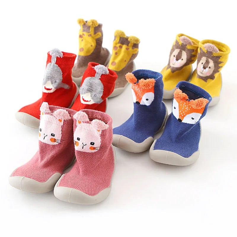 Soft Non-Slip Baby First Walker Shoes - Rubber Sole Knit Booties