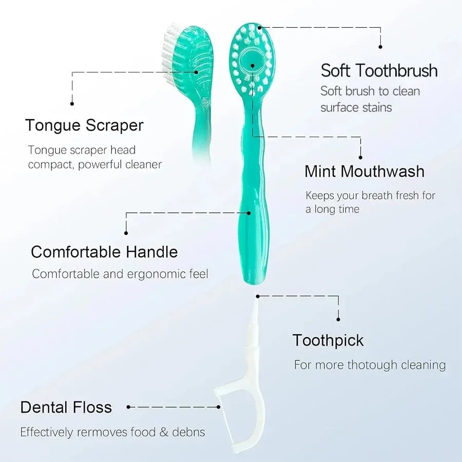 3-in-1 Portable Travel Toothbrush Set with Bursting Beads & Floss