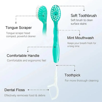 3-in-1 Portable Travel Toothbrush Set with Bursting Beads & Floss