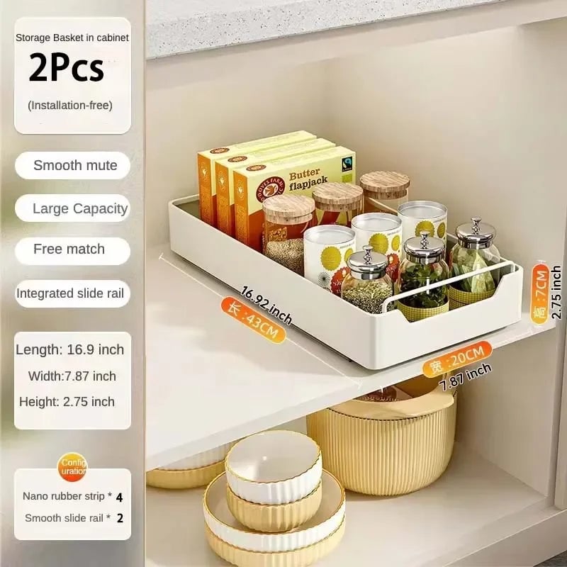 Pull Out Kitchen Storage Drawer with Slide Rails - Spice Organizer