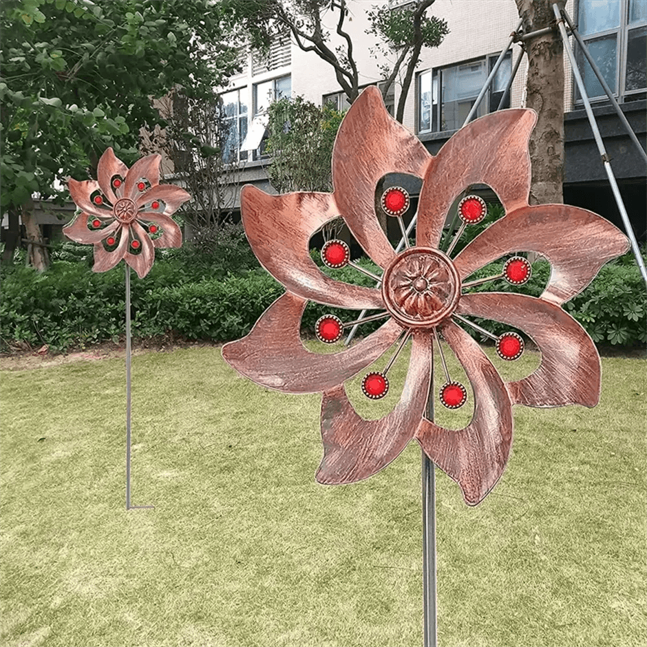 Double Windmill Kinetic Wind Spinner - Outdoor Garden Patio Decor