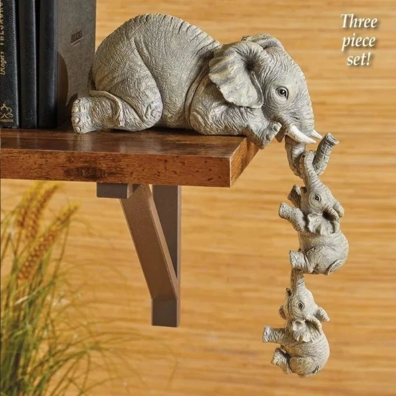 3-Piece Resin Elephant Baby Figurine Set - Miniature Home Decor