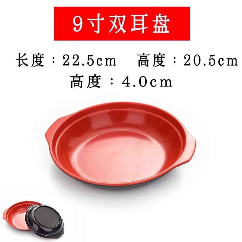 Round Red Melamine Plate - Durable Plastic Self-Service Tableware