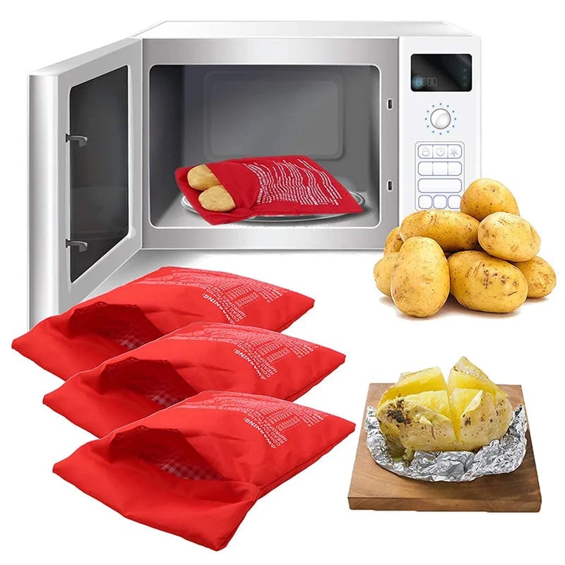 Microwave Potato Cooker Bag - Reusable 4 Minute Express Red Pouch